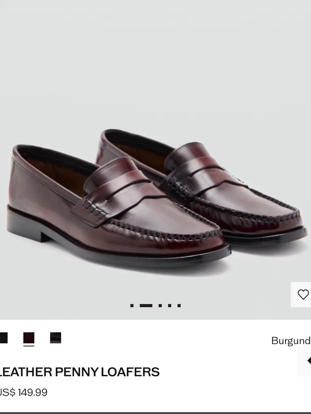 Mango Women's Burgundy Leather Penny Loafers